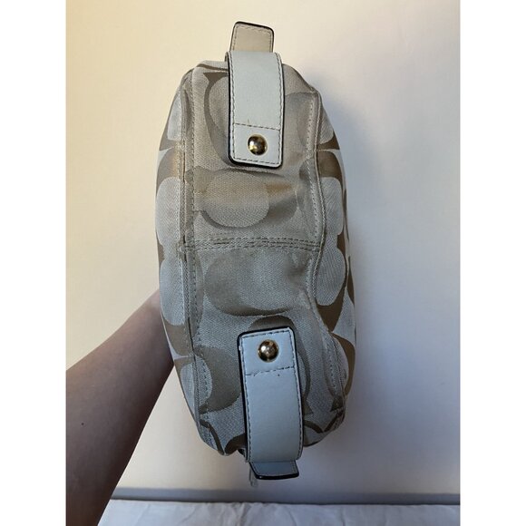 Coach Zoe 12657 Shoulder Bag Khaki/White Signature Canvas Leather Trim Gold-Tone - Picture 9 of 10